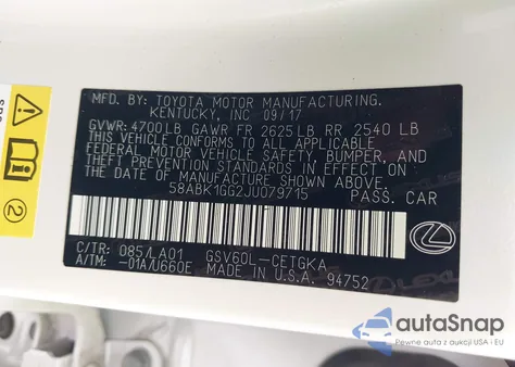 2018 Lexus Es 350 из США, поврежденный, VIN 58ABK1GG2JU079715